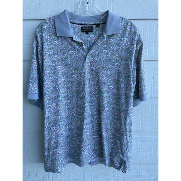 COLOURS by Alexander Julien blue paisley polo L 100% Cotton - Picture 1 of 6